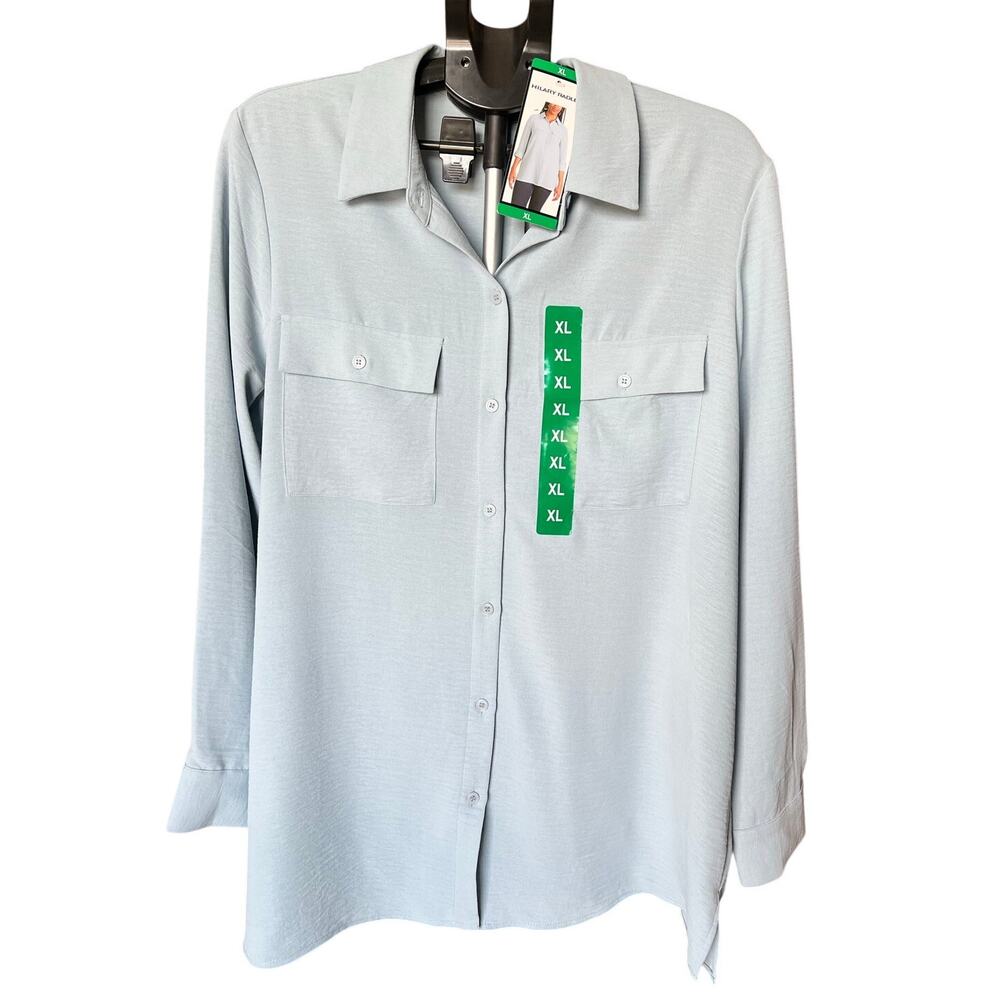 NWT Hilary Radley Women's Button Front Blouse, XL, Light Blue. Lightweight